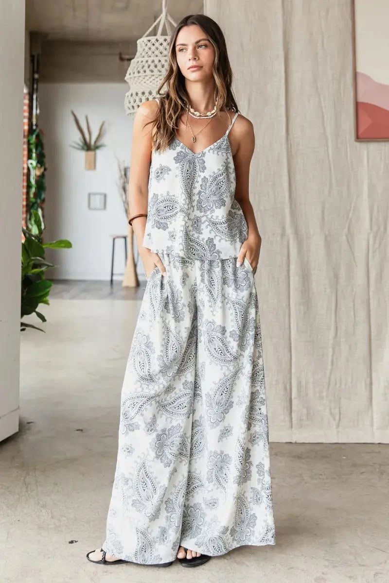 Women's Loungewear Set - Paisley Print - Two-Piece Cami