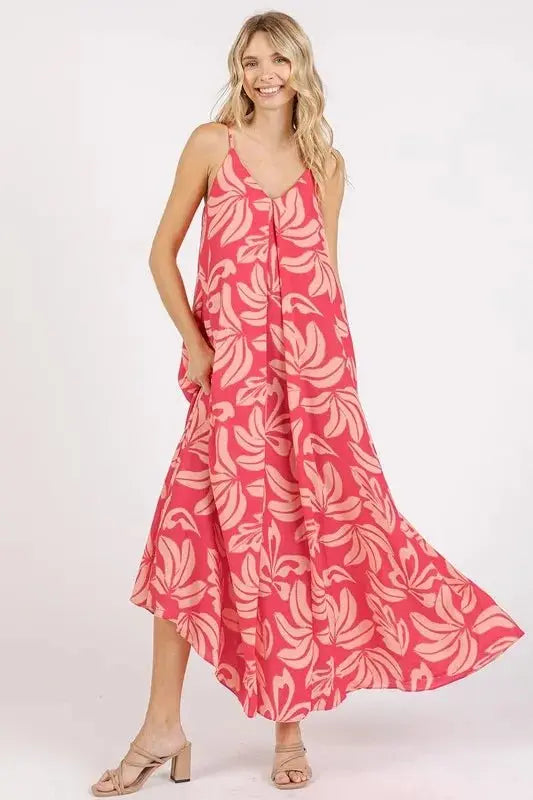 Maxi Dress - Printed V-Neck with Pockets - Summer Casual