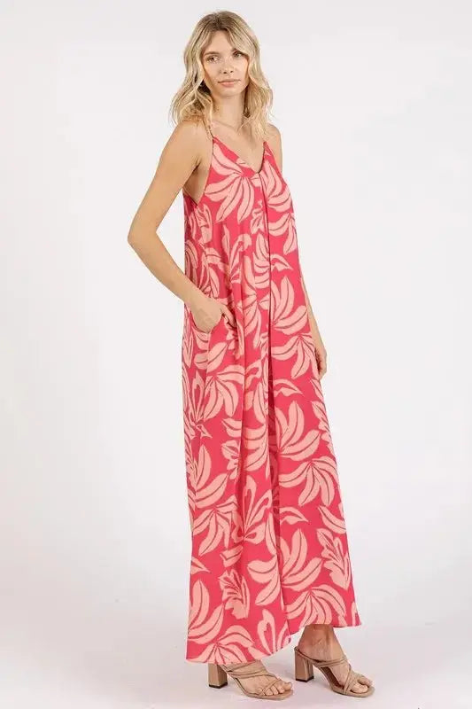 Maxi Dress - Printed V-Neck with Pockets - Summer Casual