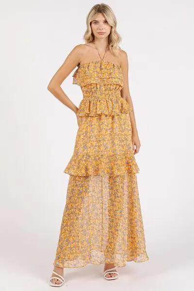 Trendsi Floral Maxi Dress Women's Summer Ruffled Smocked Halter Dress
