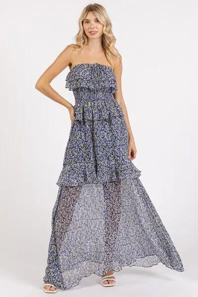 Trendsi Floral Maxi Dress Women's Summer Party Dress Smocked Ruffle Halter Neck