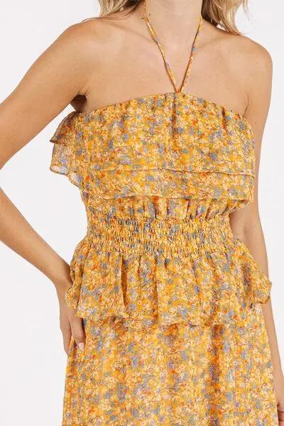 Trendsi Floral Maxi Dress Women's Summer Ruffled Smocked Halter Dress