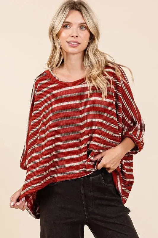 Trendsi Striped Dolman Top Women's Casual Tee Comfy Fit USA Shipped
