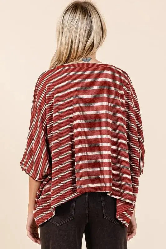 Trendsi Striped Dolman Top Women's Casual Tee Comfy Fit USA Shipped