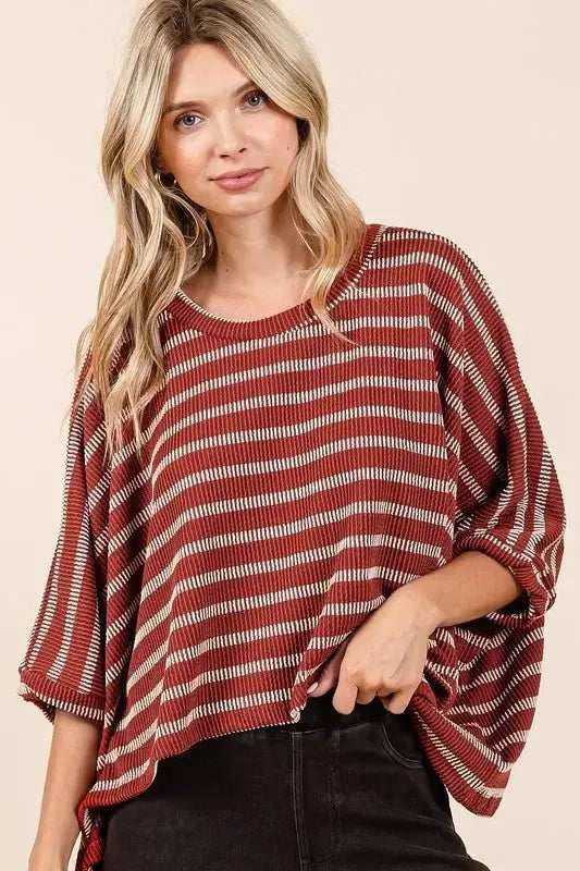 Trendsi Striped Dolman Top Women's Casual Tee Comfy Fit USA Shipped
