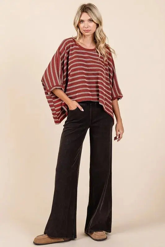 Trendsi Striped Dolman Top Women's Casual Tee Comfy Fit USA Shipped