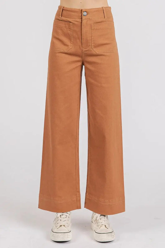 Trendsi Twill Pants Women's High Rise Wide Leg Casual Bottoms USA Ship