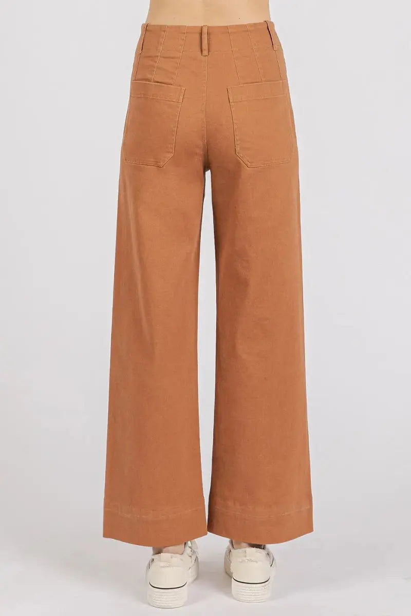 Trendsi Twill Pants Women's High Rise Wide Leg Casual Bottoms USA Ship