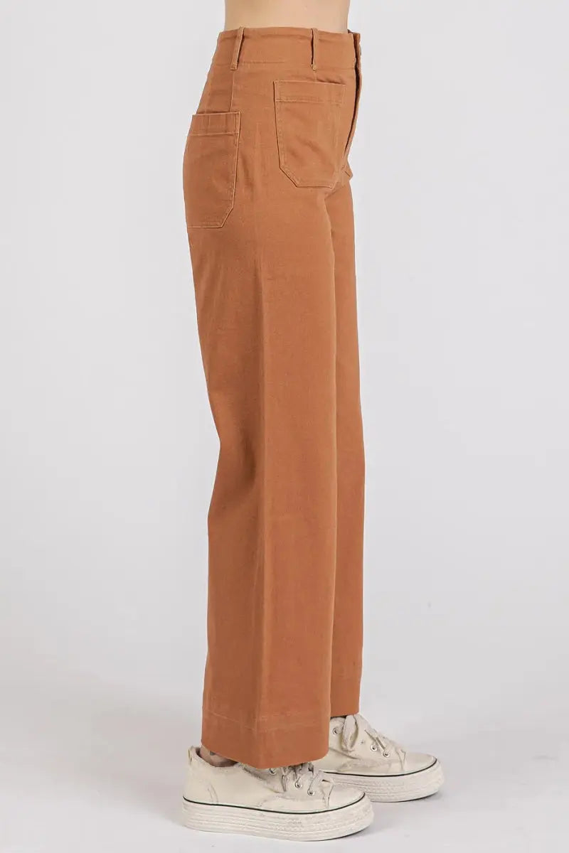 Trendsi Twill Pants Women's High Rise Wide Leg Casual Bottoms USA Ship