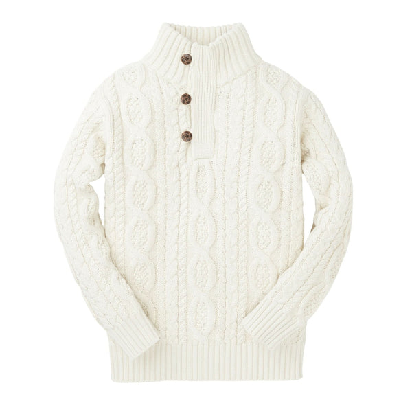 Mock Neck Organic Cable Sweater with Buttons - Baby