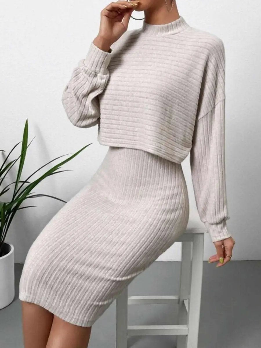 Trendsi Mock Neck Dress Set Women's Elegant Two-Piece Versatile Outfit