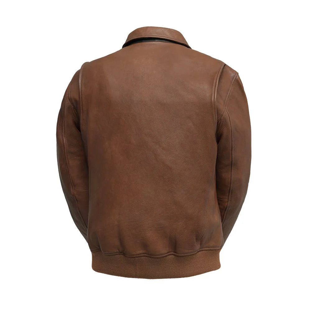 Moto Bomber - Men's Leather Jacket Cognac and Oxblood