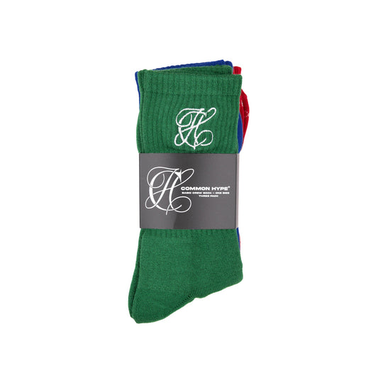 Common Hype Tonal Embroidered Sock Green, Blue, Red (3-Pack)