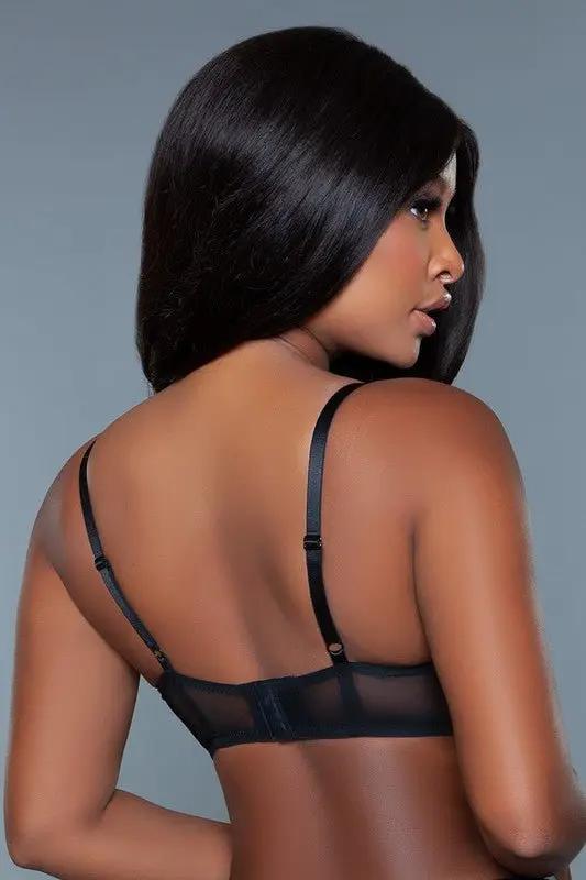 Premium BE WICKED Nadine Bra 34A - Black Floral Lace Balconette Underwear for Women