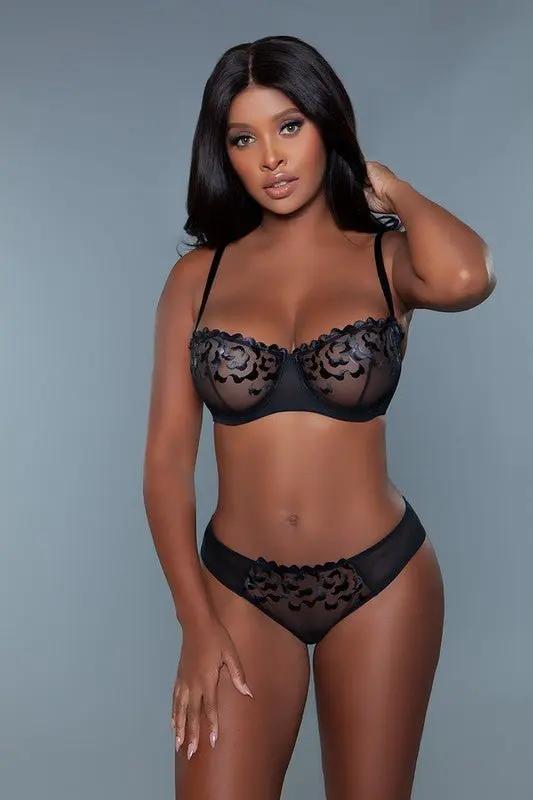 Bra - Black Floral Lace Balconette - Nadine