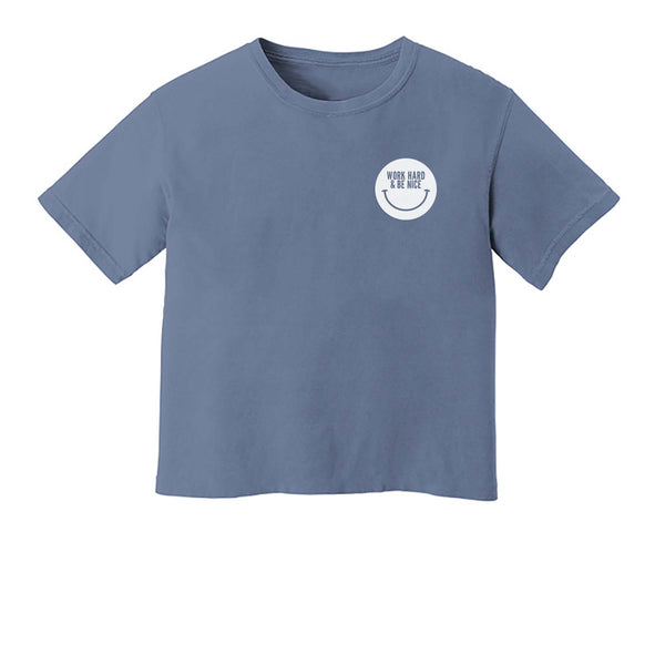 Work Hard & Be Nice Smile Washed Crop Tee