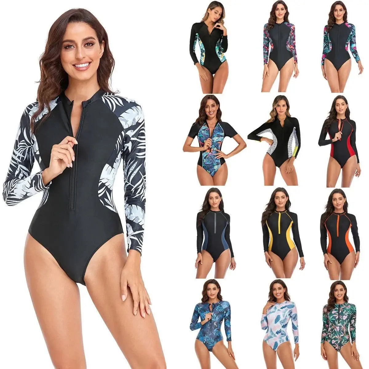Love Salve Printed Swimsuit Women's Surfing One Piece - Long Sleeve Coverage