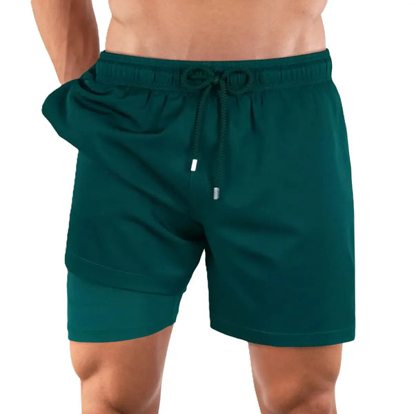 Men’s Premium Compression-Lined Hybrid Shorts – Night Green