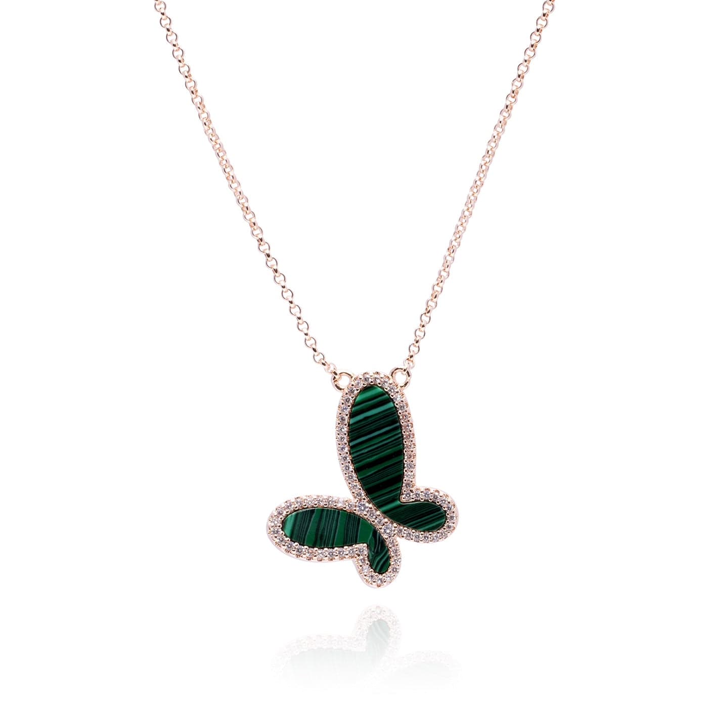 Mother of Pearl w/ 18k Gold & Cubic Zirconia Butterfly Necklace Jewelry