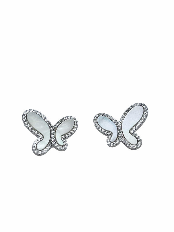 925 Silver with Mother Of Pearl Cubic Zirconia  Stud Butterfly Earring Jewelry