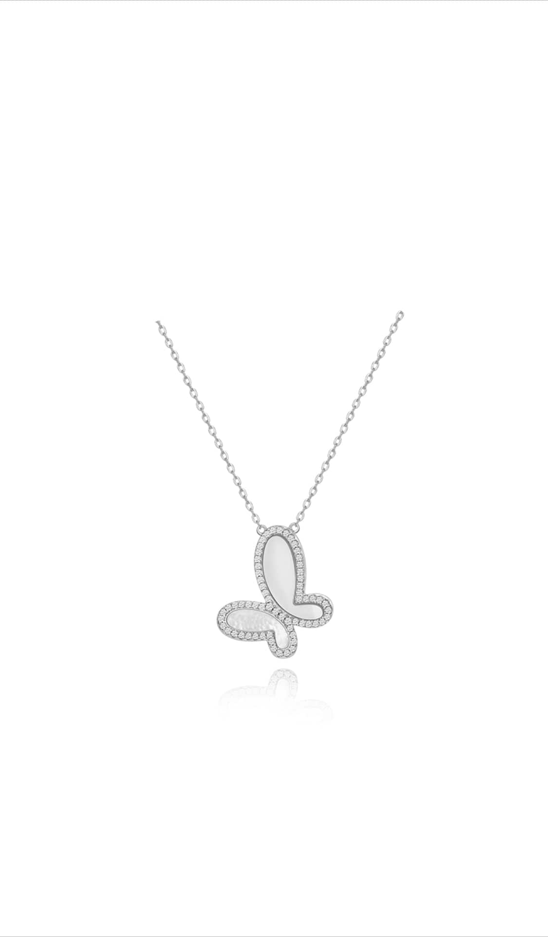 Mother of Pearl w/ 18k Gold & Cubic Zirconia Butterfly Necklace Jewelry