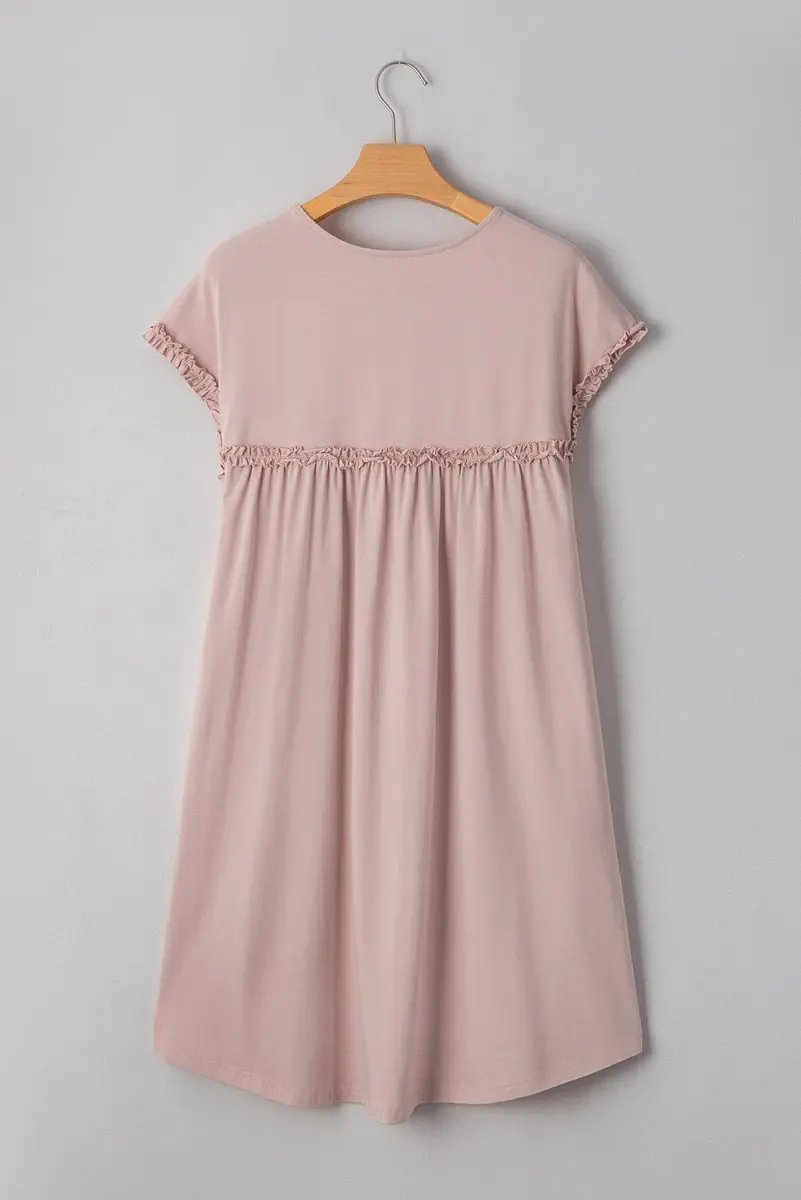 Mini Dress - Frilled Trim Loose Fit - Casual Summer Outfit