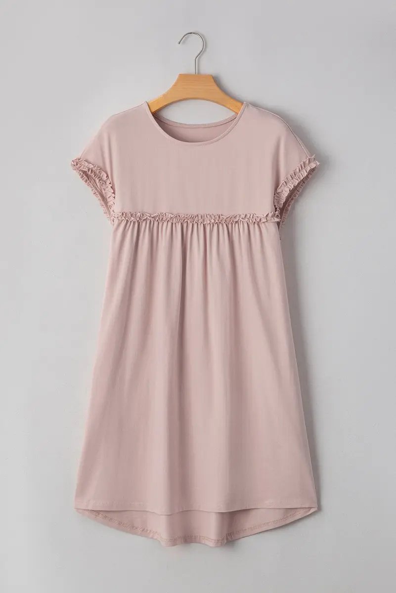 Mini Dress - Frilled Trim Loose Fit - Casual Summer Outfit
