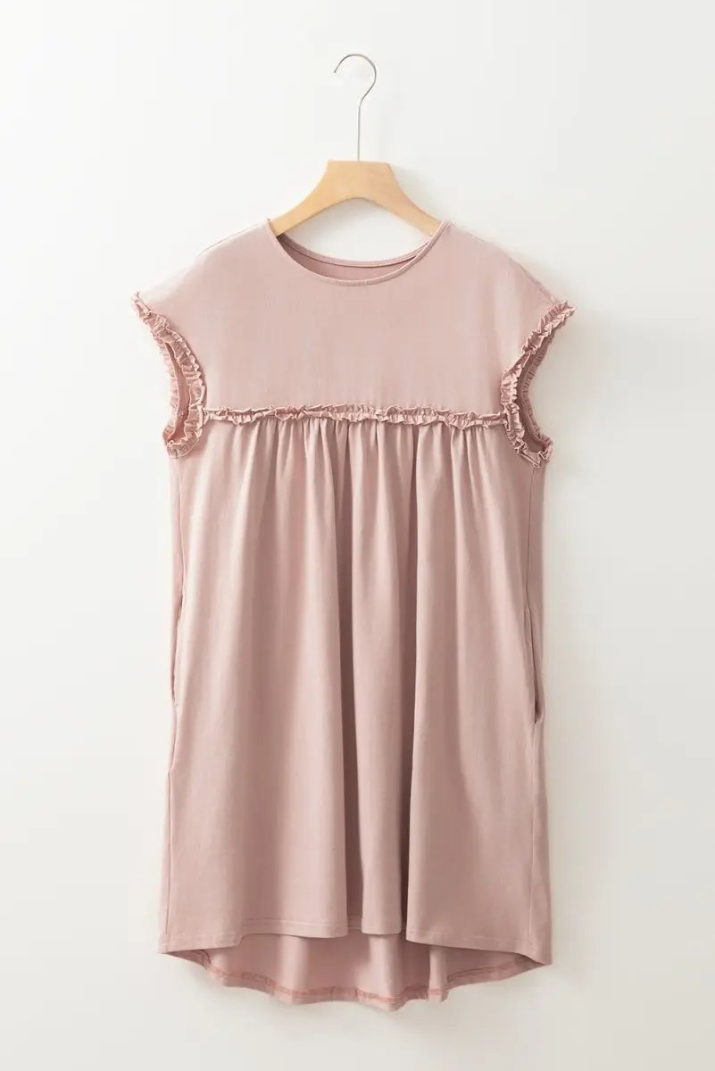 Mini Dress - Frilled Trim Loose Fit - Casual Summer Outfit