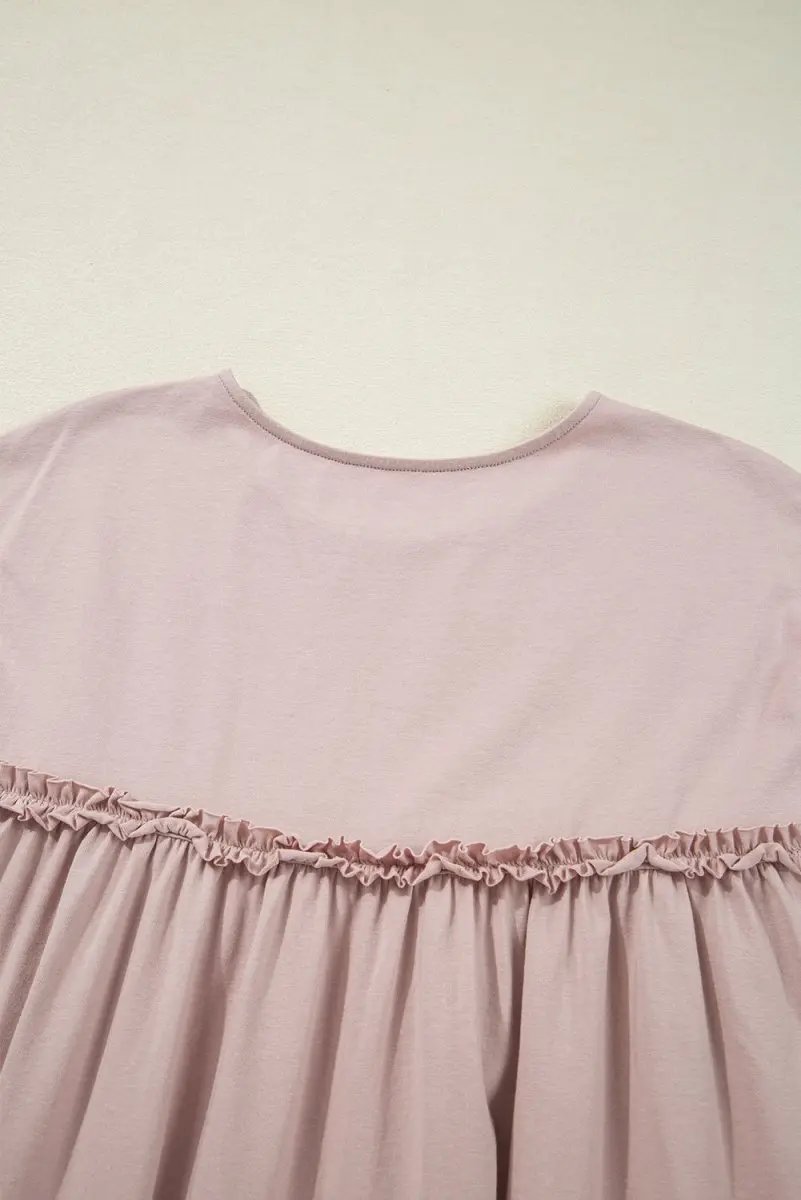 Mini Dress - Frilled Trim Loose Fit - Casual Summer Outfit