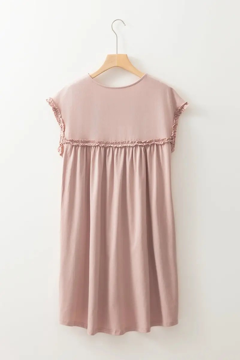 Mini Dress - Frilled Trim Loose Fit - Casual Summer Outfit