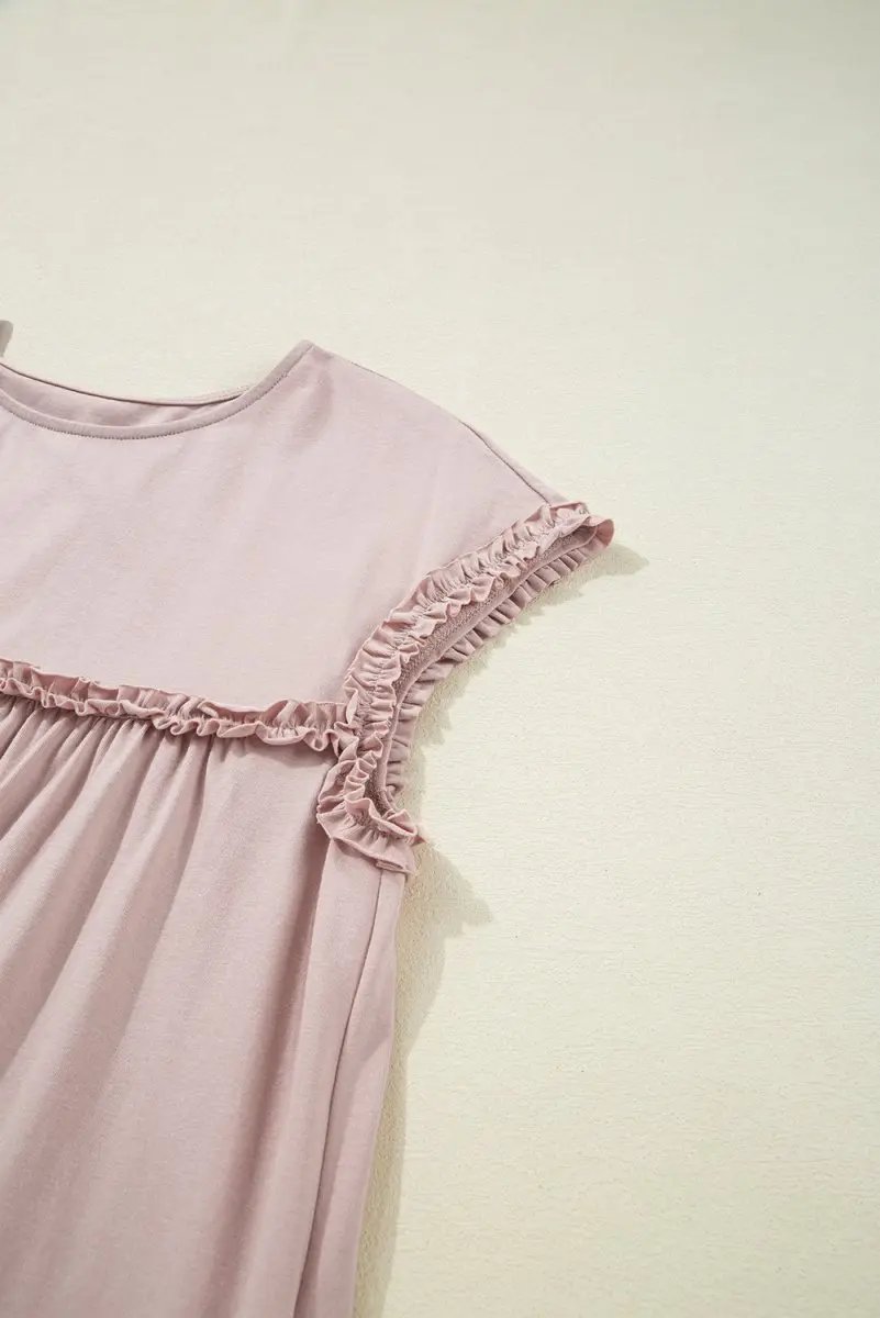 Mini Dress - Frilled Trim Loose Fit - Casual Summer Outfit