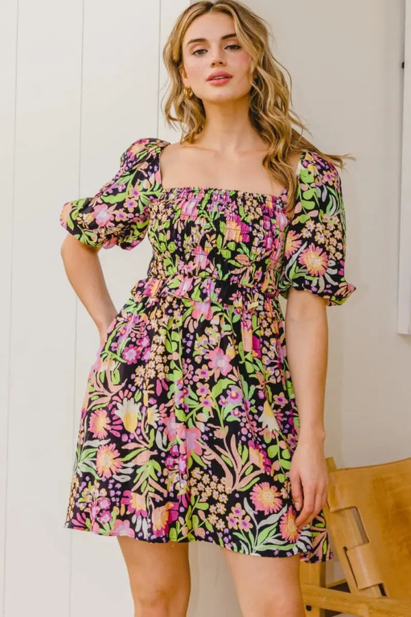 Trendsi Floral Mini Dress Women's Summer Casual Tie-Back Cute Dress