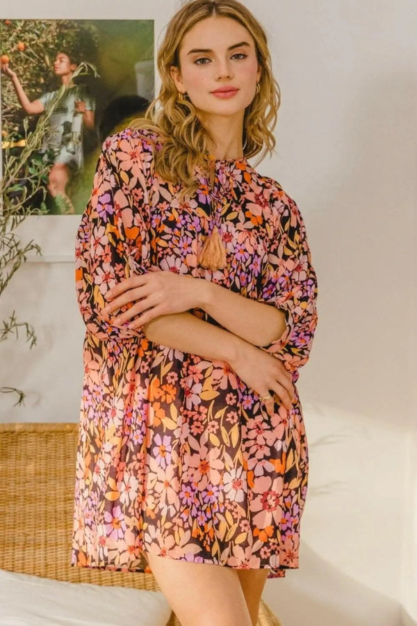 Trendsi just arrived - Floral Charm Tie-Neck Mini Dress