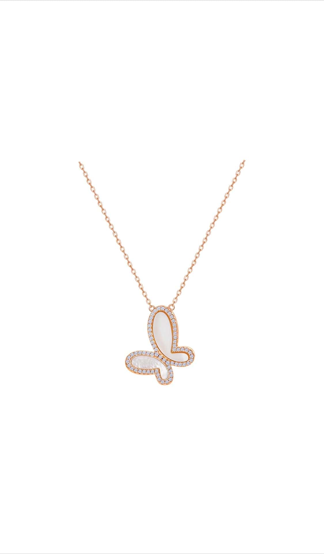 Silver Mother of Perl & Cubic Zirconia Butterfly Necklace Jewelry