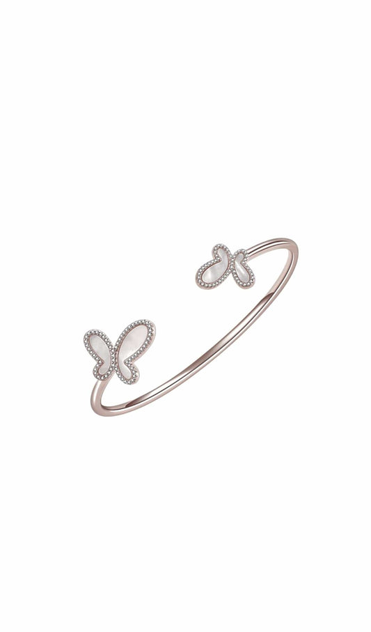 .925 Silver w/ Dual Mother Of Pearl Butterfly Bangle Bracelet Women's Jewelry (Copy)
