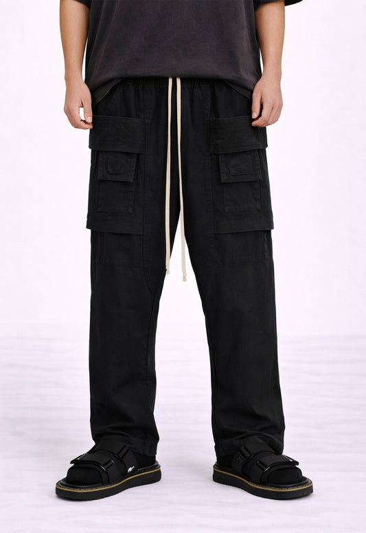 NOIR DROP-CROTCH DRAWSTRING CARGO PANTS