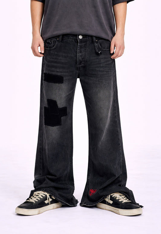 DARK PATCHWORK FLARE DENIM
