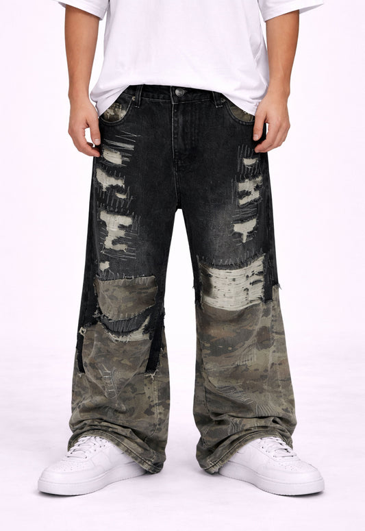 NOIR SCAB CAMO FLARE DENIM
