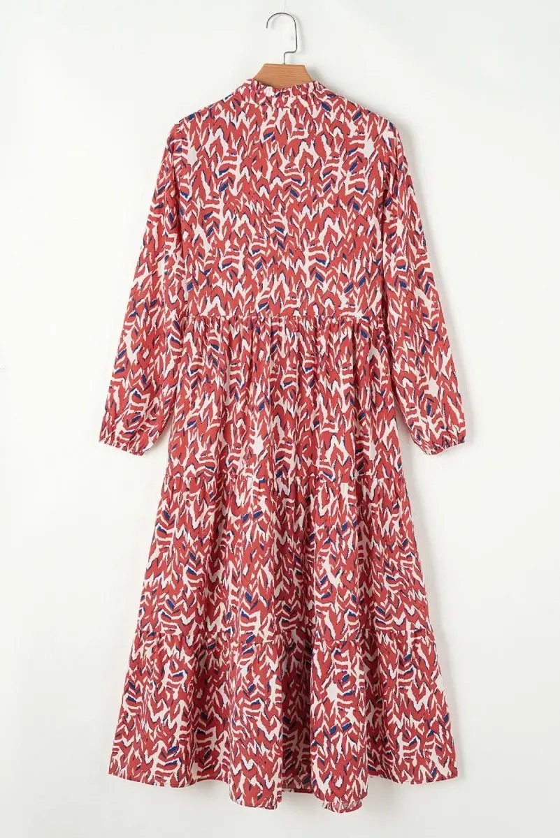 Love Salve Orange Abstract Dress Women's Daily Bohemian Midi Dress - V Neck & High Waist