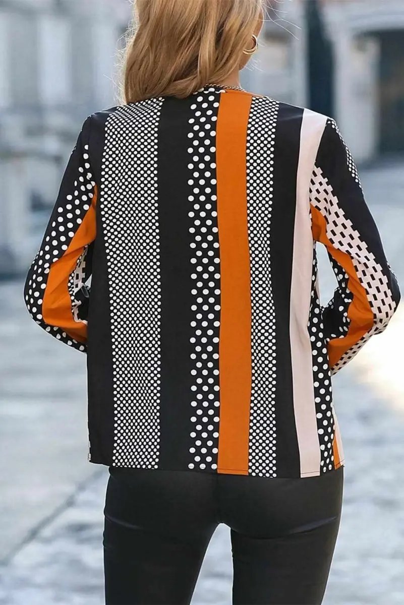 Love Salve Orange Geo Blouse Women's Daily Wear Top V Neck Colorblock Modern