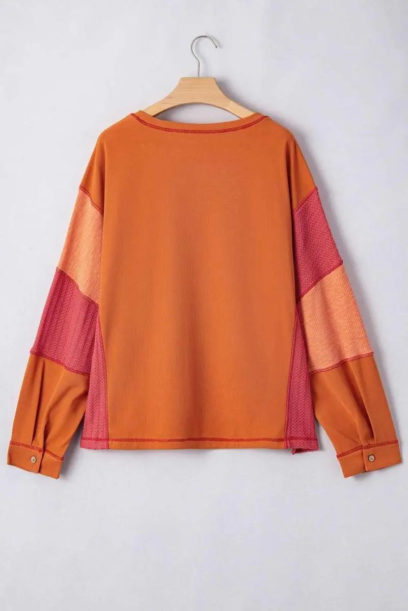 Love Salve Orange Knit Top Women's Daily Wear Color Block Top: Textured, Plus Size