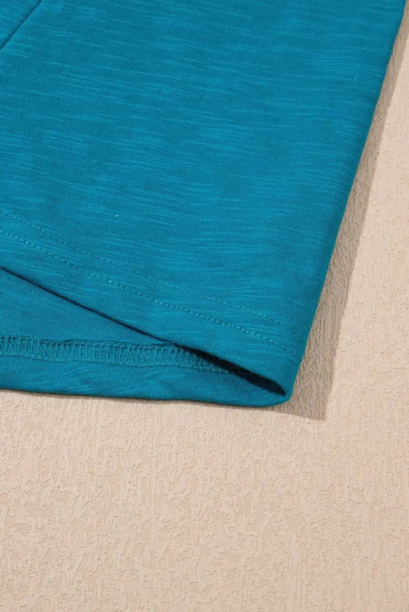 Love Salve Blue Metallic Tank Women's Casual Top: Sheen Edge, Scoop Neck