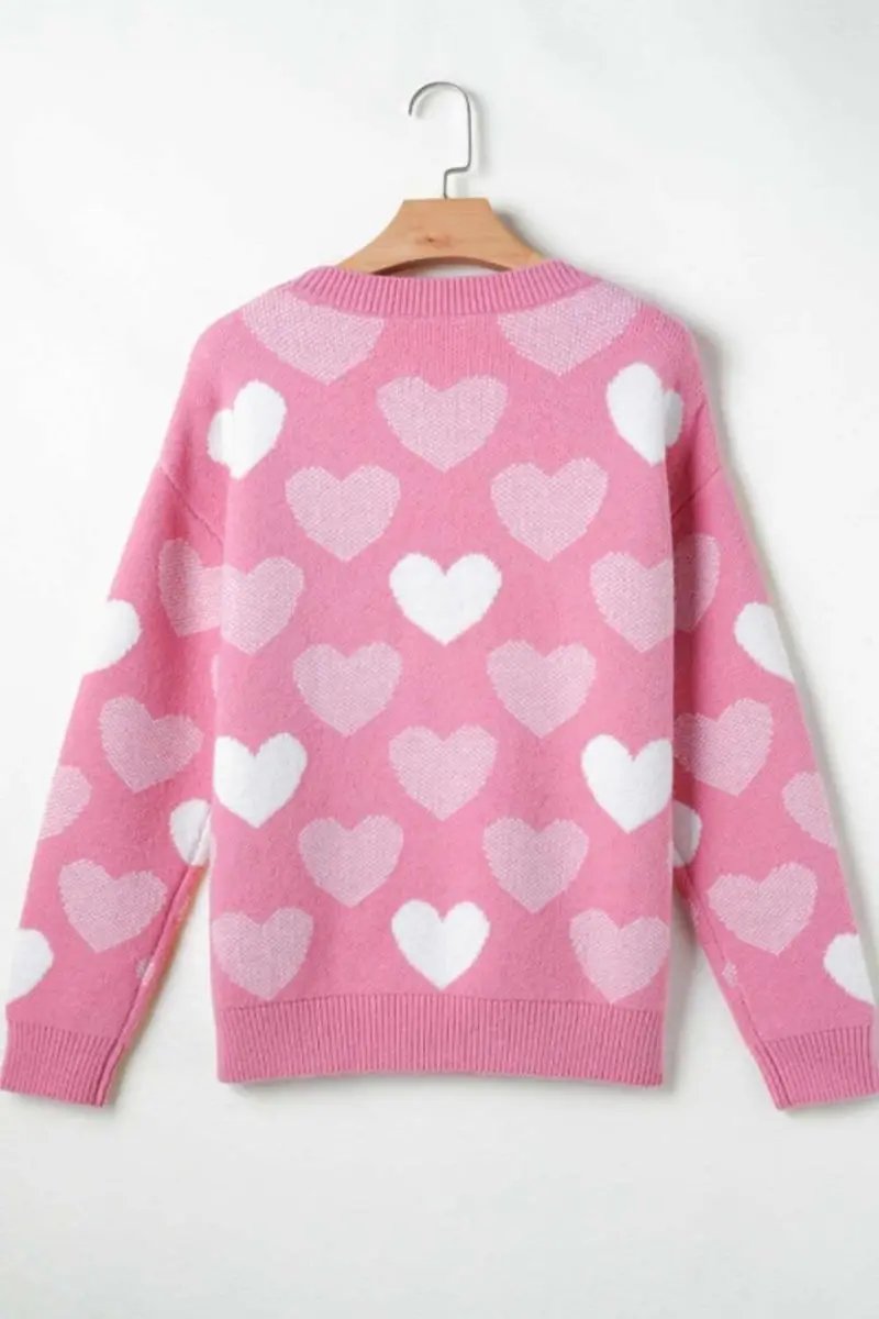 Trendsi Pearl Trim Sweater Women's Date Night Heart Neck Long Sleeve Top