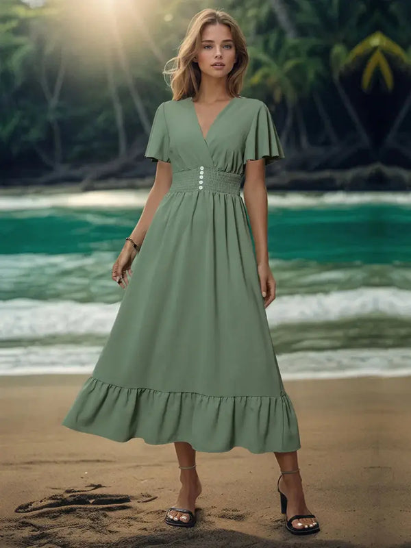 Midi Dress - Flutter Sleeve - Elegant Timeless Style