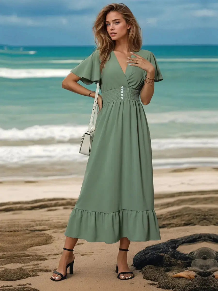 Midi Dress - Flutter Sleeve - Elegant Timeless Style