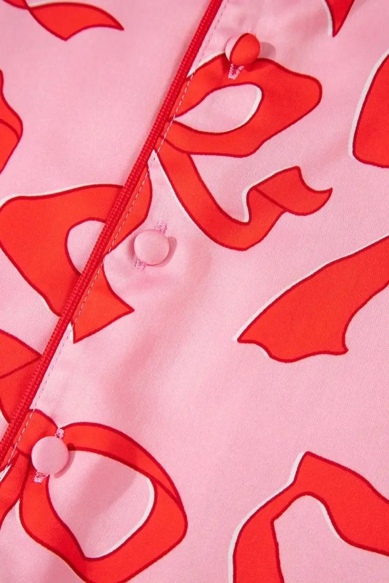 Love Salve Pink Bow Pajama Set Women's Loungewear Southern Belle Style Long Sleeve Sleepwear