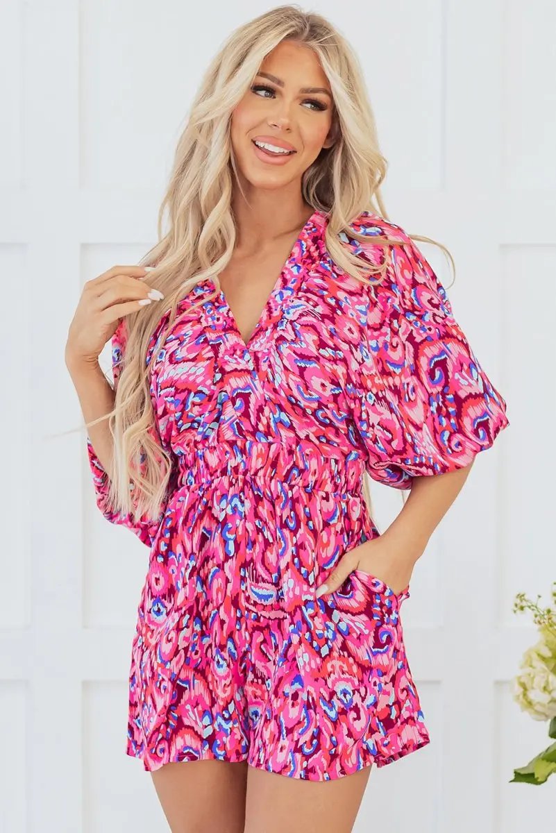 Romper - Flattering Fit - Pink Abstract Vacation