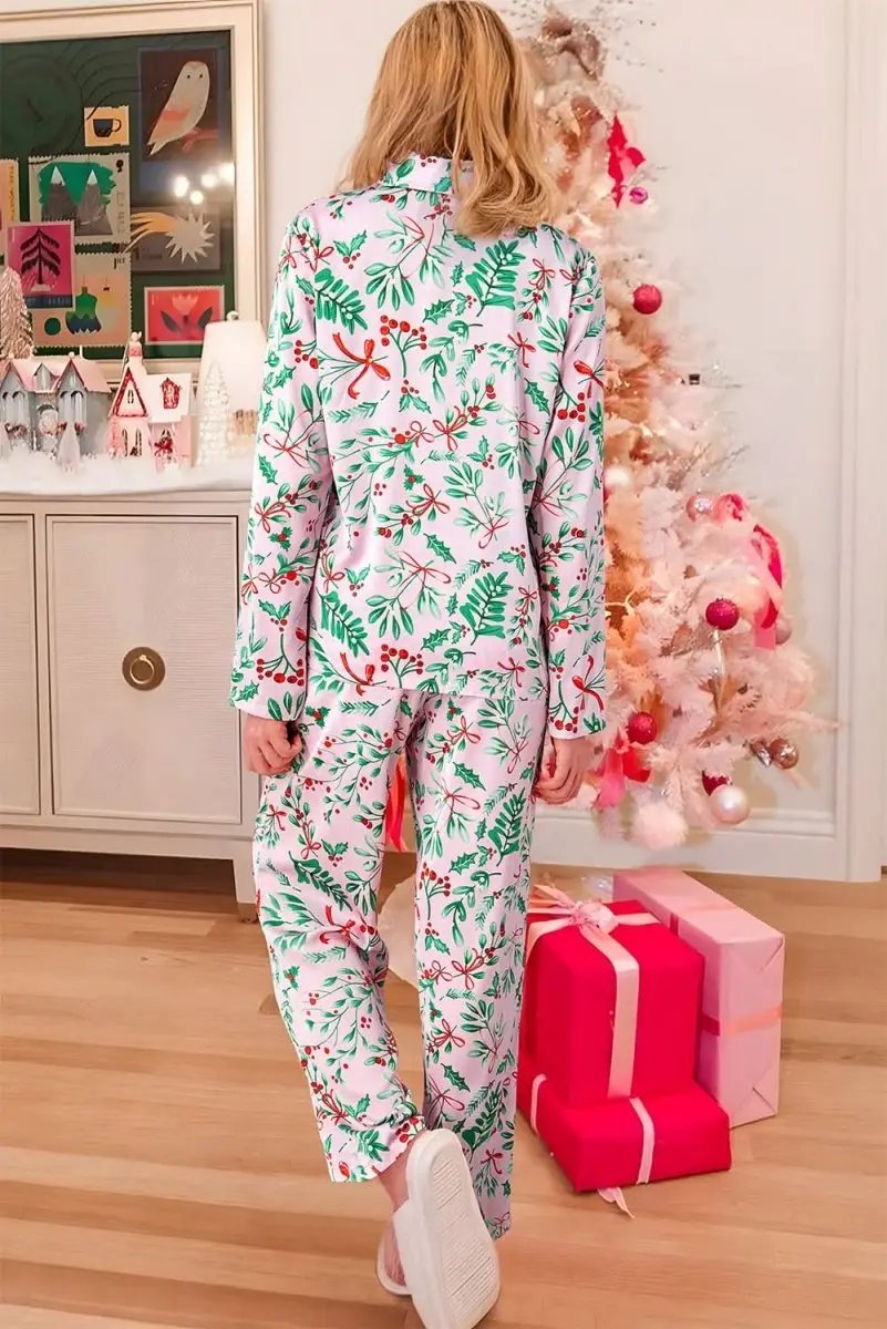Love Salve Pink Christmas Pajamas Women's Sleepwear Set + Holiday Home + Pajama Set + Satin Soft