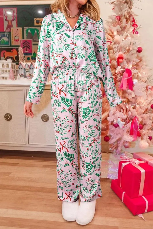 Love Salve Pink Christmas Pajamas Women's Sleepwear Set + Holiday Home + Pajama Set + Satin Soft