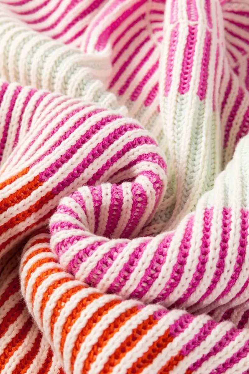 Love Salve Pink Knit Sweater Women's Daily Wear Pullover: Bubble Sleeves, Colorblock